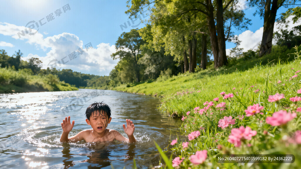 户外风景有树有花有草有蓝天百云