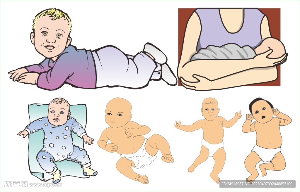 婴儿不同动作姿态展示