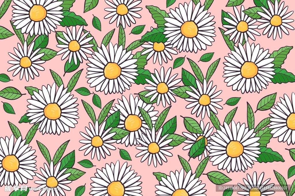 粉色背景小雏菊花卉图案