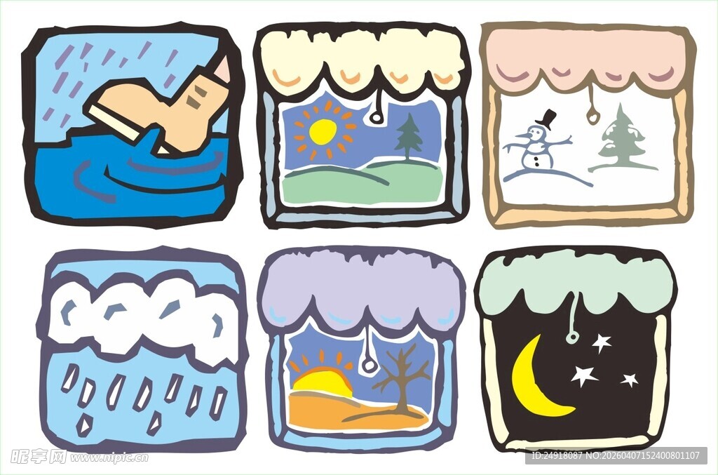 卡通风格梦幻窗户场景