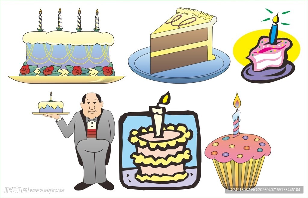 多样蛋糕与烘焙师形象