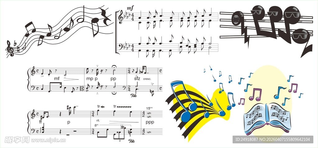 手绘音乐元素创意插画