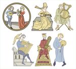 中世纪人物演奏与活动场景