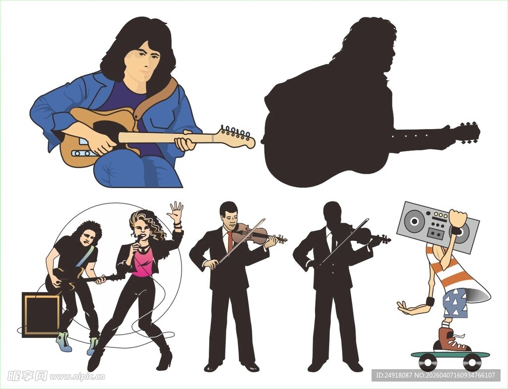 多样音乐人物剪影形象
