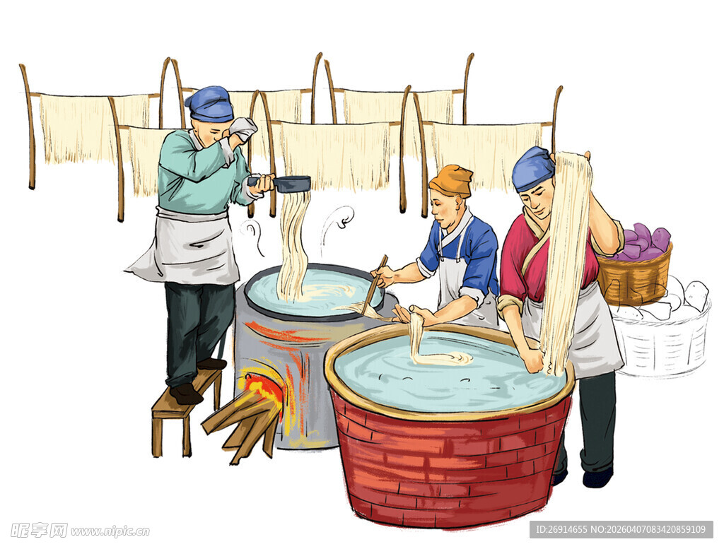 手绘粉条加工插画