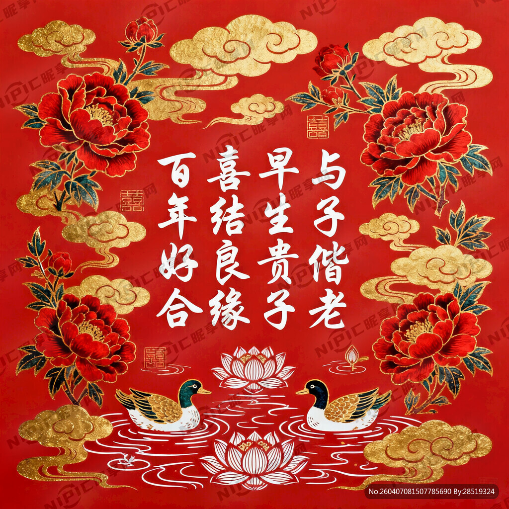 生成一副百喜图 中间有百年好合