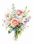 水彩绘就的缤纷花卉束
