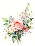水彩绘就的浪漫花卉组合