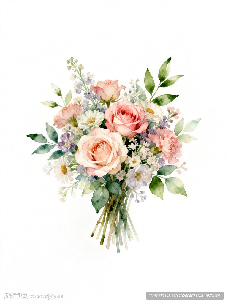 手绘清新多彩花卉花束
