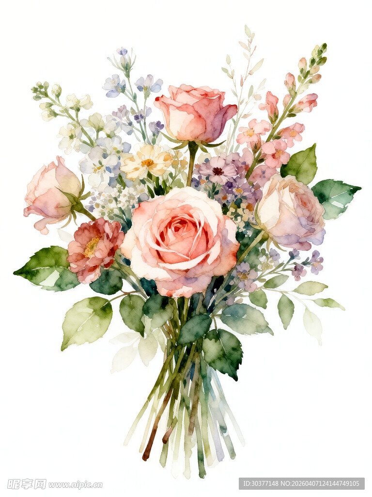 手绘浪漫花卉花束