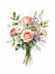 手绘清新多彩花卉花束