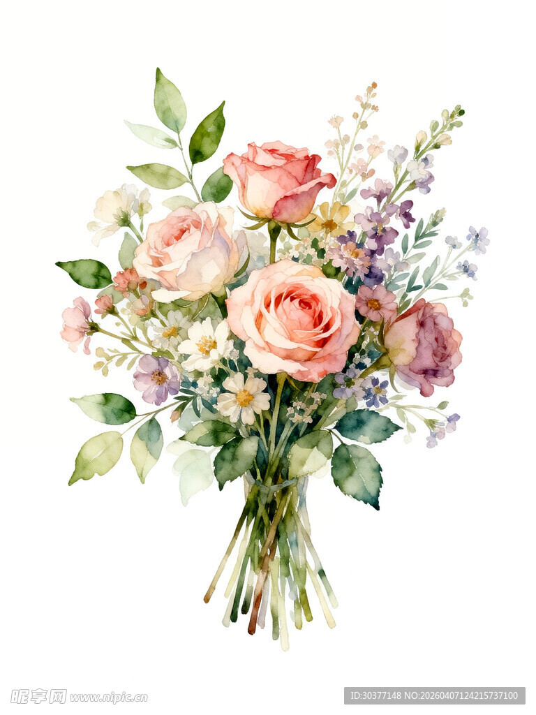 手绘清新多彩花卉花束