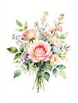 水彩绘就的浪漫花卉束