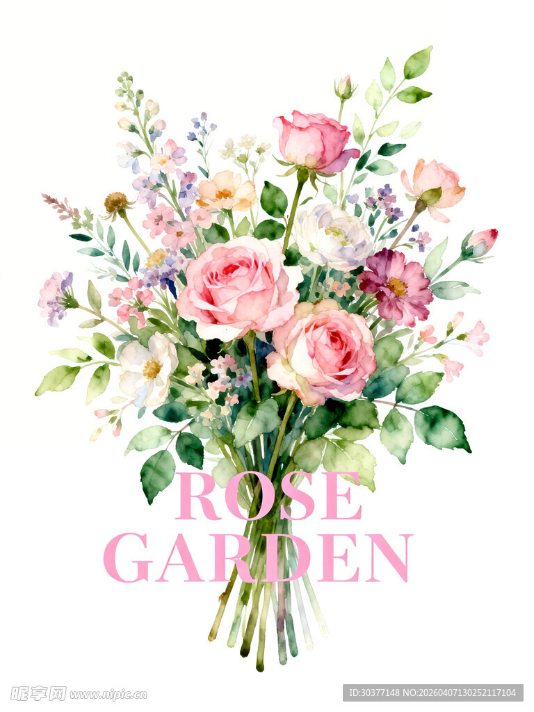 手绘多彩花卉花束