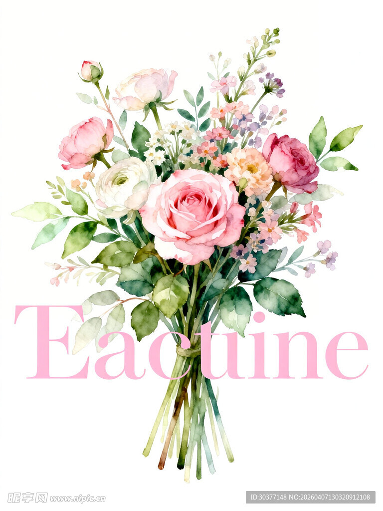 手绘粉色系花卉花束