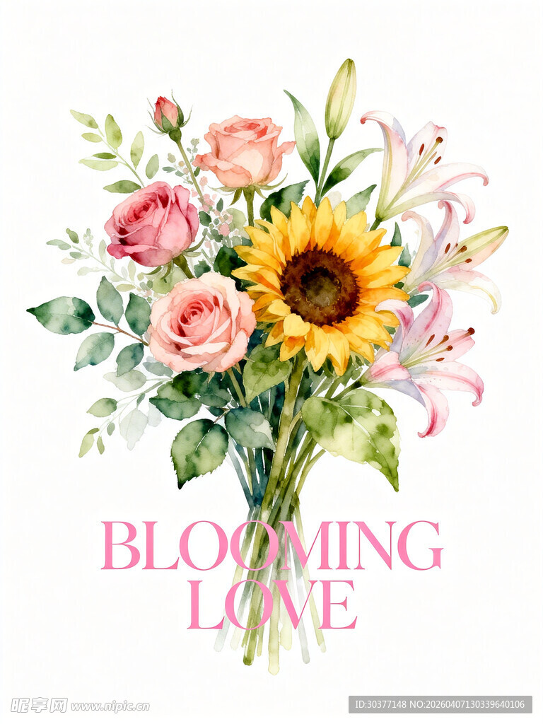 手绘多彩花卉插画