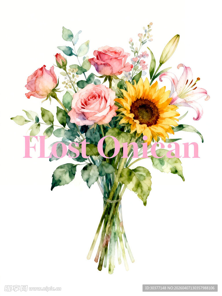水彩绘多彩花卉花束