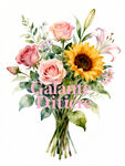手绘多彩花卉花束