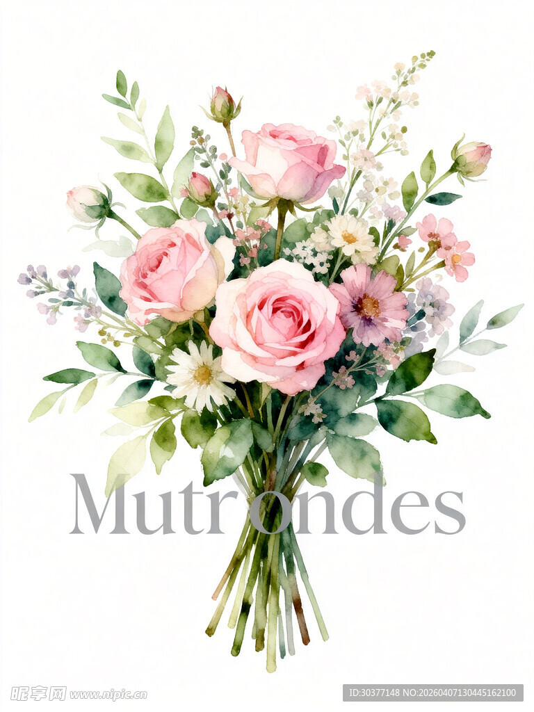 手绘粉色花卉花束