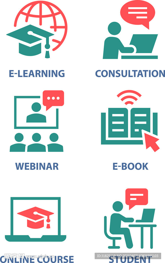 在线教育相关图标集合
