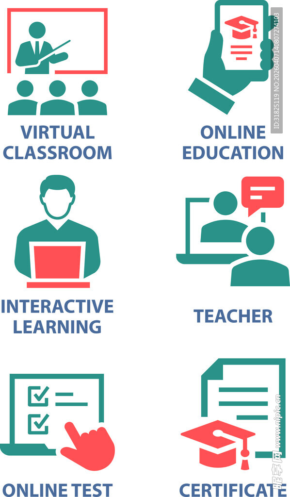 在线教育相关图标集合