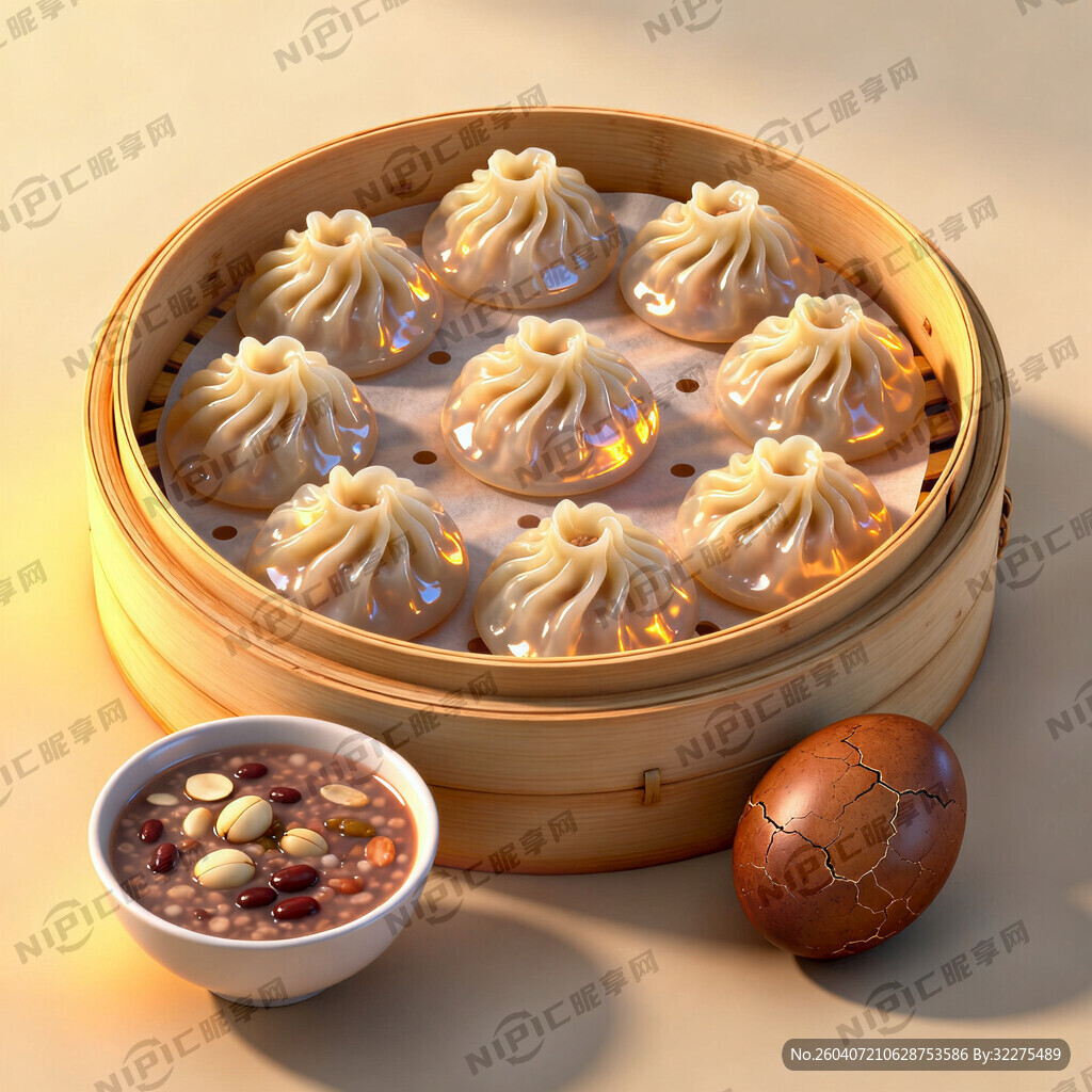 一笼杭州小笼8只加八宝粥加茶叶