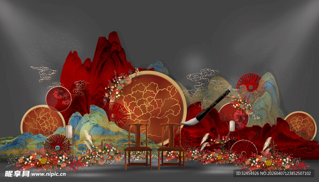 中式水墨艺术风合影效果图