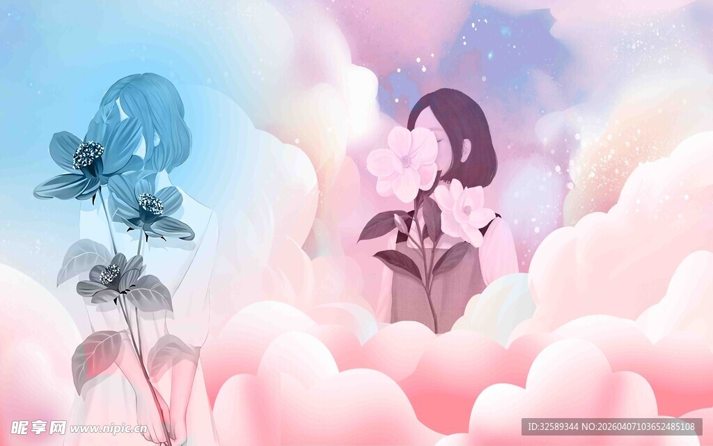 清新粉红色云朵女孩