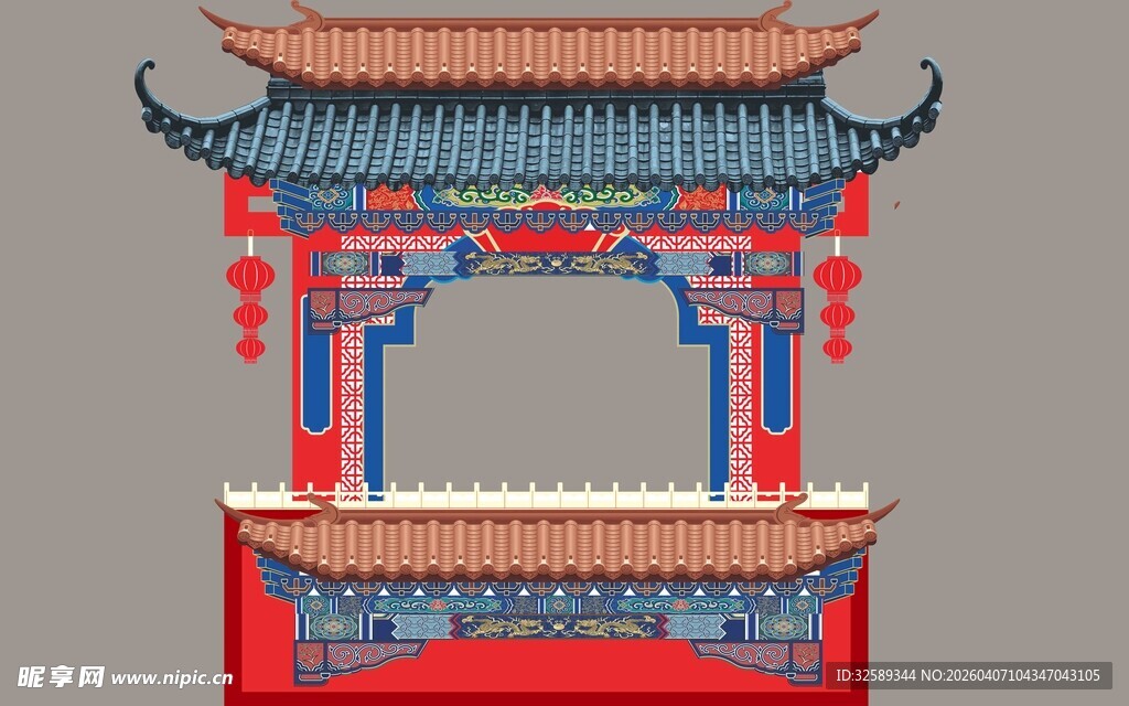 中式传统牌坊建筑模型