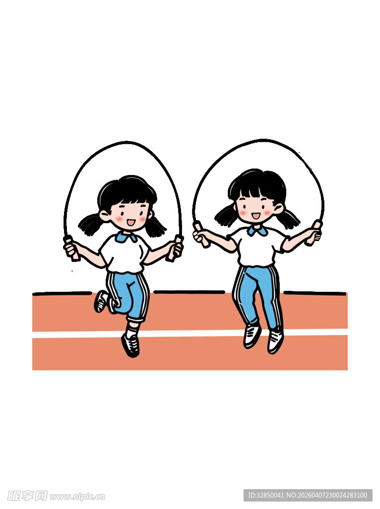 女孩跳绳运动场景