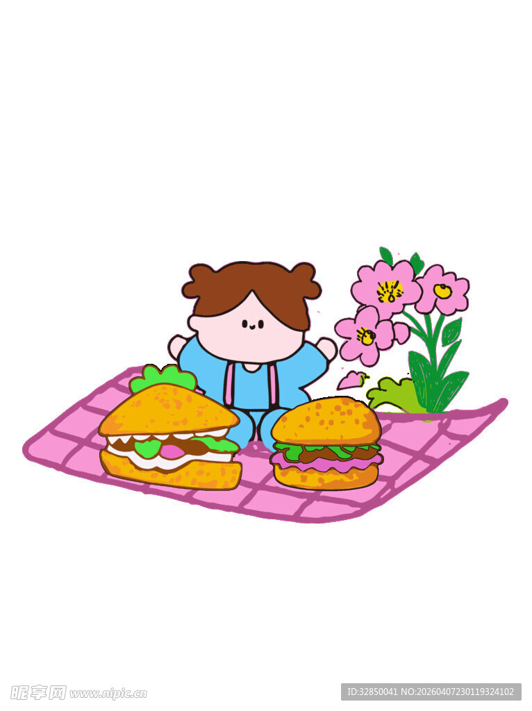 女孩户外野餐美好瞬间