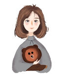 怀抱小熊的可爱女孩