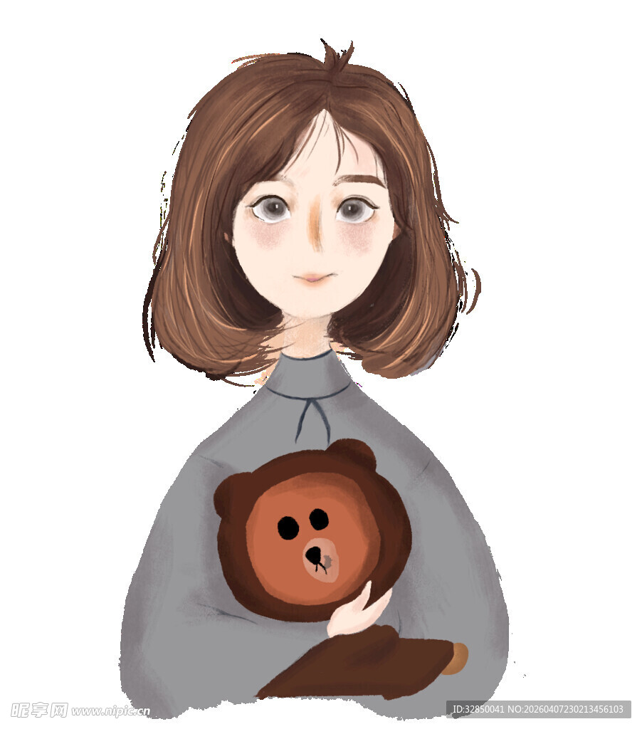 怀抱小熊的可爱女孩