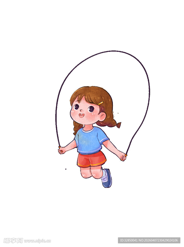 小女孩欢快跳绳瞬间