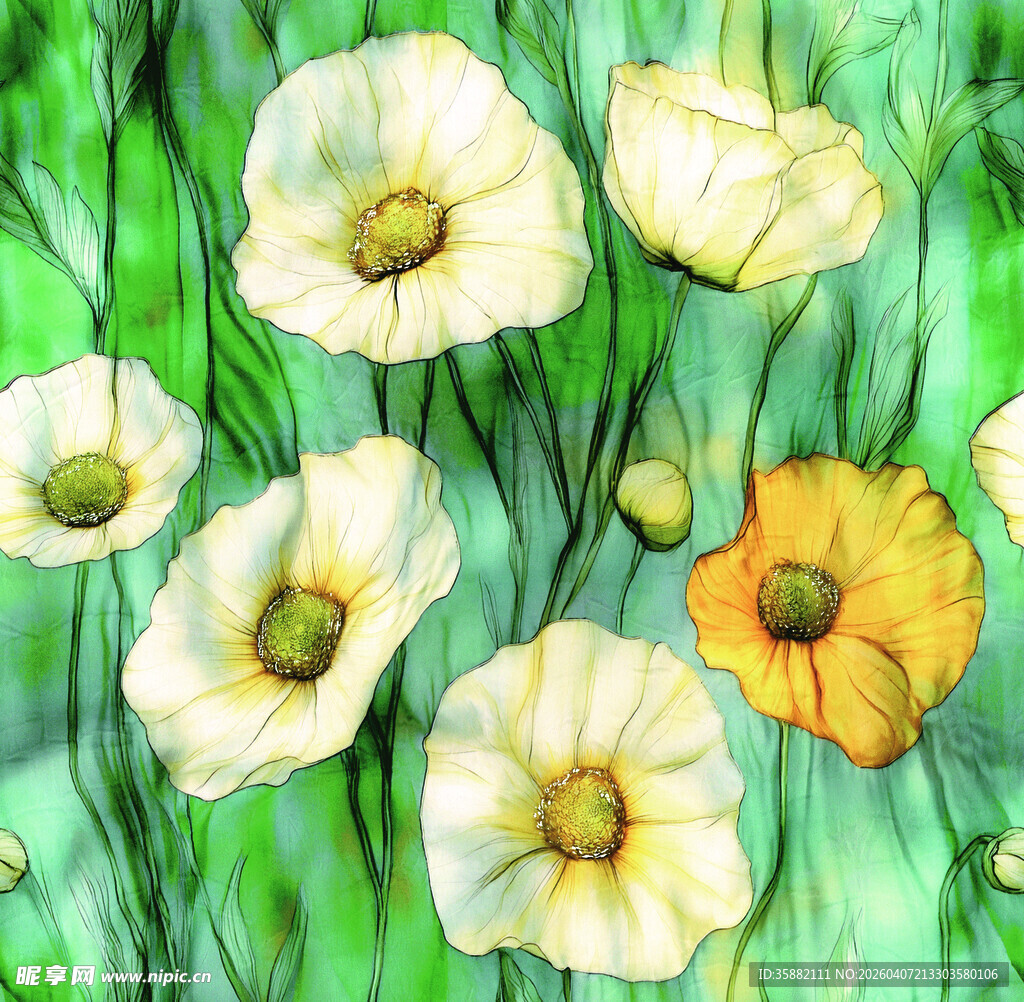 水彩绘黄色白色美丽花朵