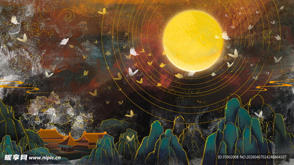 奇幻落日下的壮丽山海景观