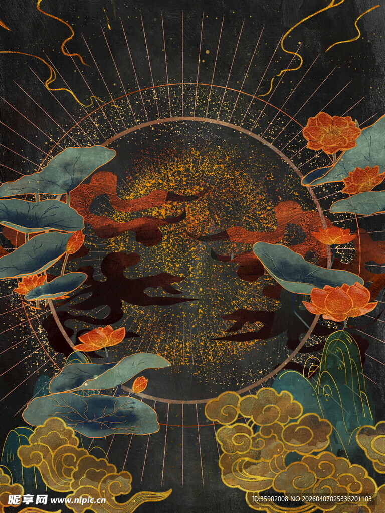 中式古风祥瑞图案插画