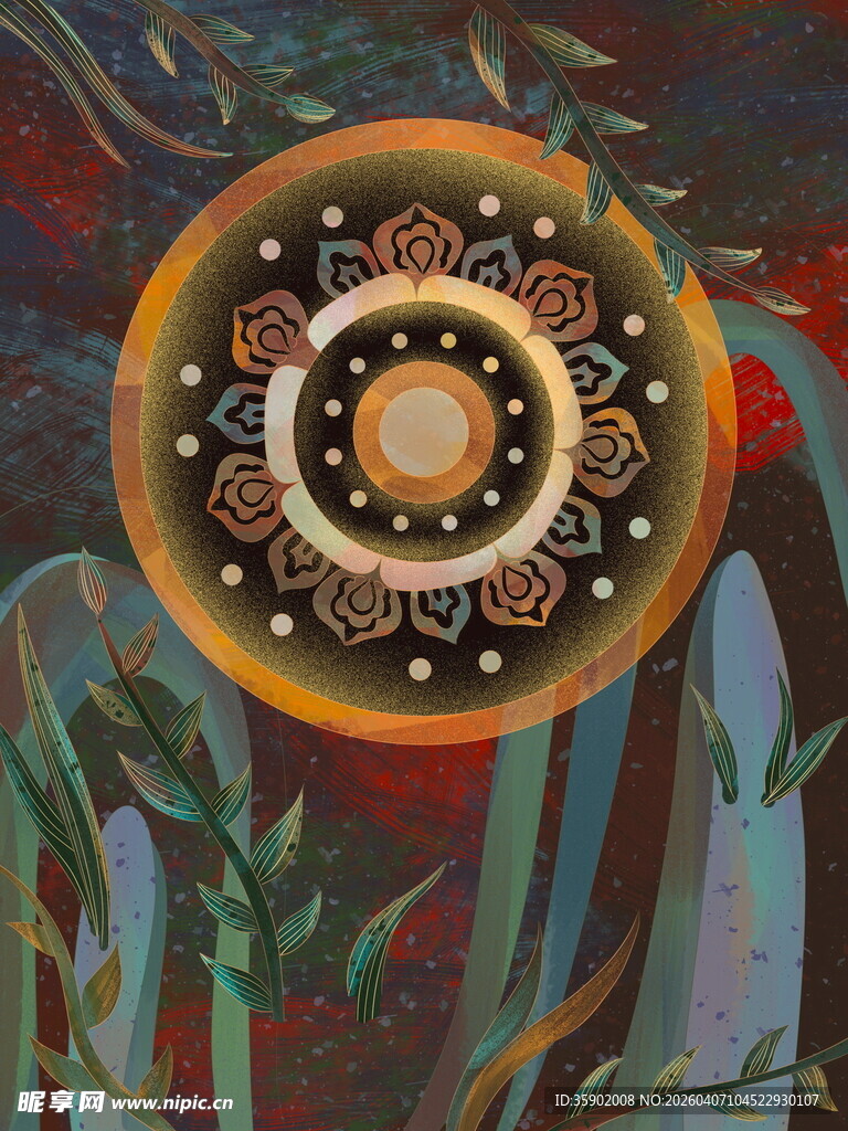 抽象艺术风圆形装饰图案