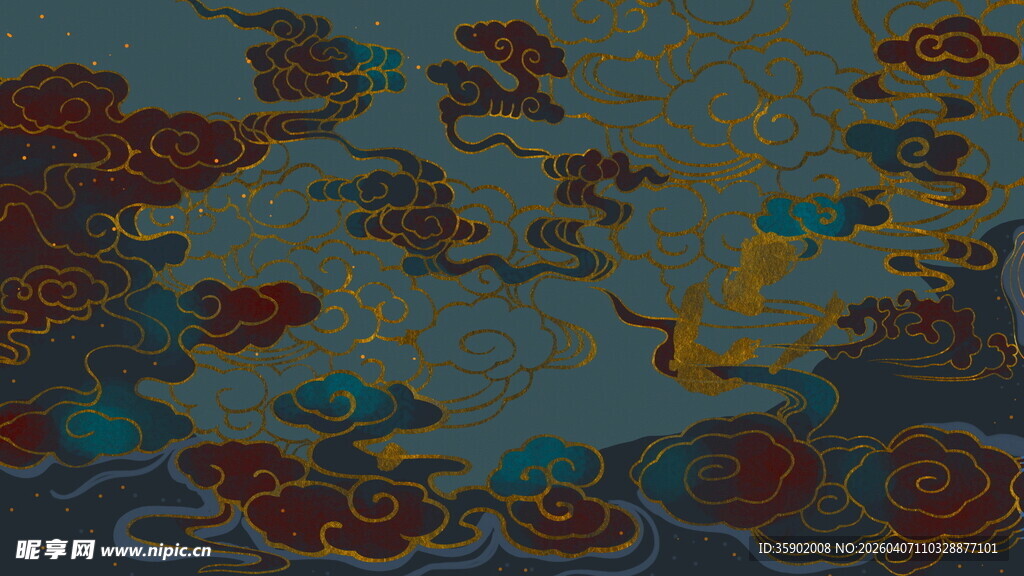 中式传统云纹飞鸟织物图案