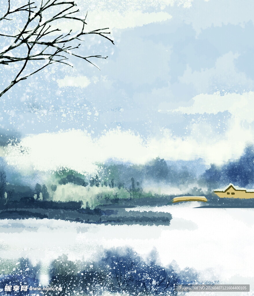 冬日雪景中的静谧景致