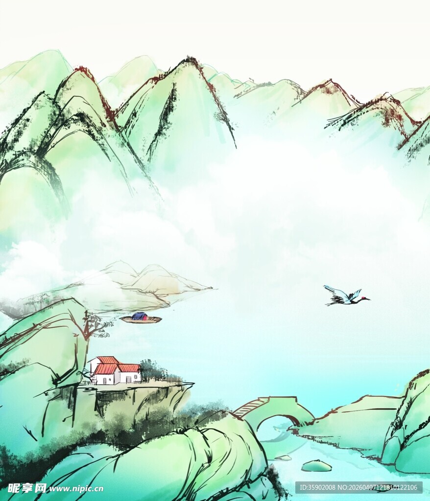 水墨山水间的静谧小屋