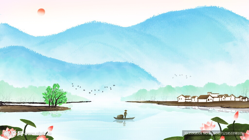 山水相依的诗意风光画面