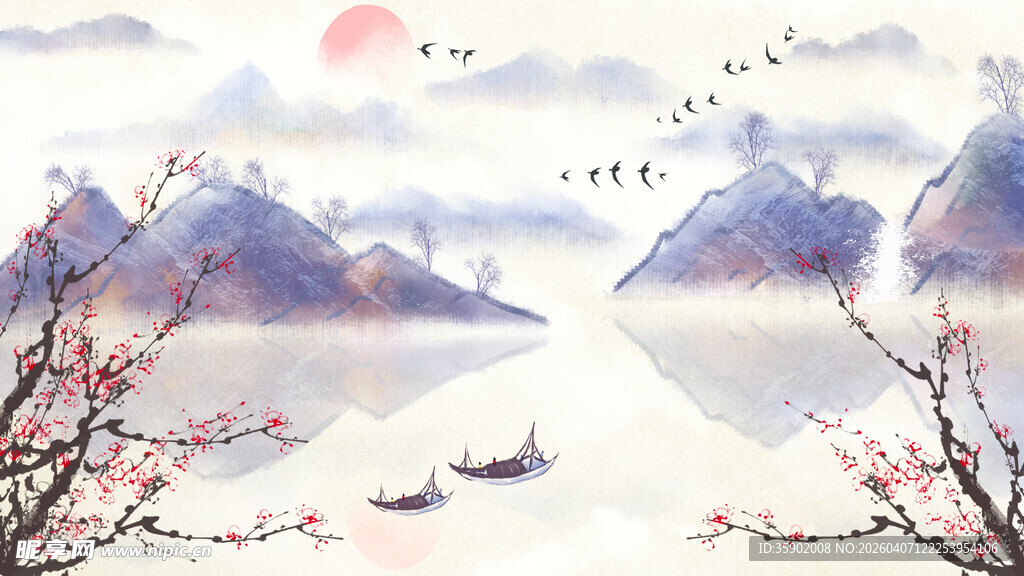 水墨山水间的春日诗意景