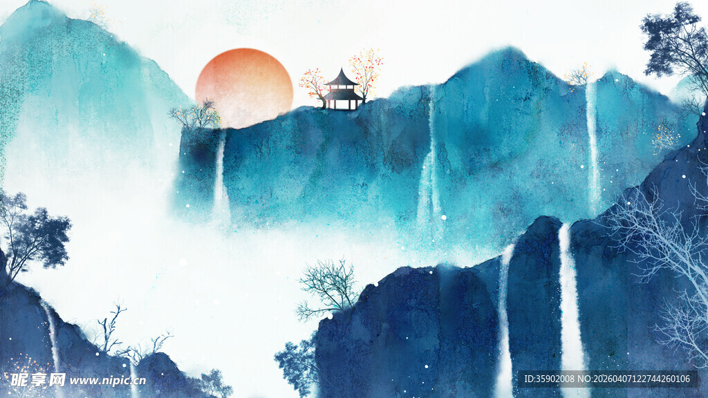 水墨山水间的壮丽日出