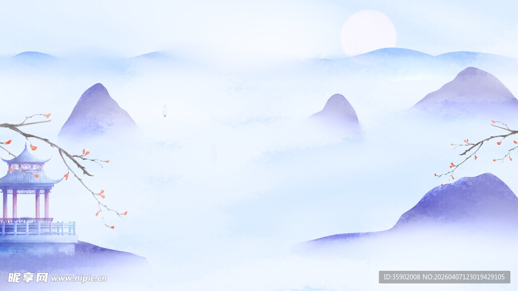 水墨山水间的亭台美景