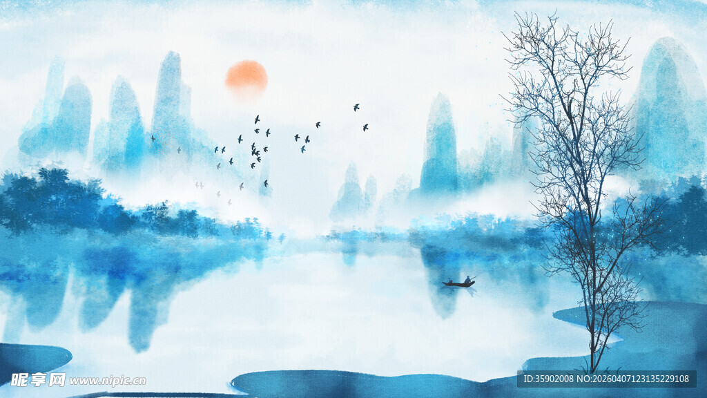 水墨山水意境风景图