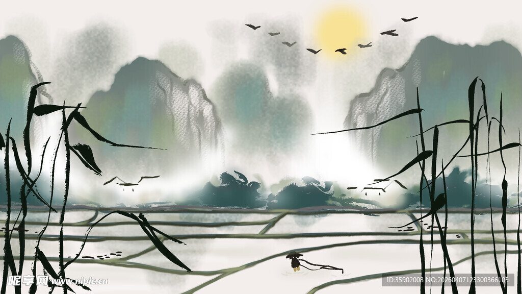 水墨山水间的静谧风光