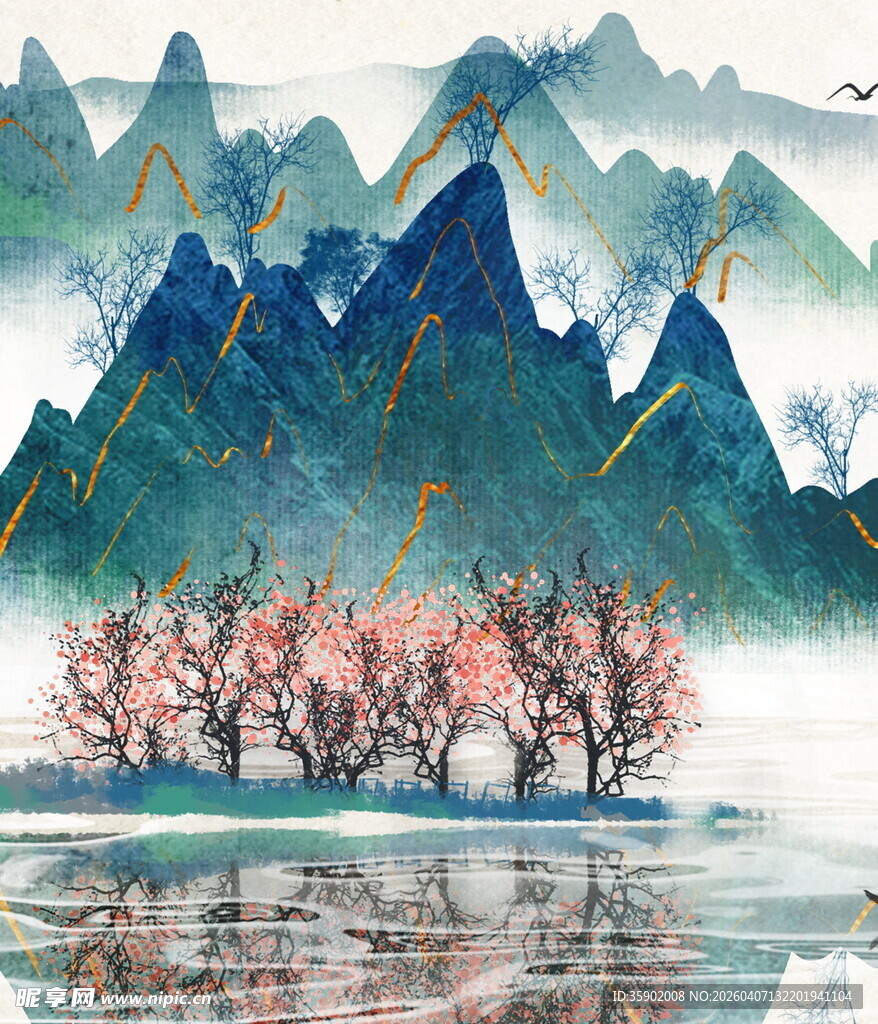 水墨山水间的烂漫春景