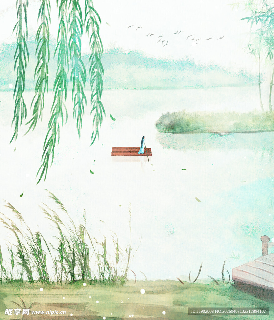 春日河畔泛舟图