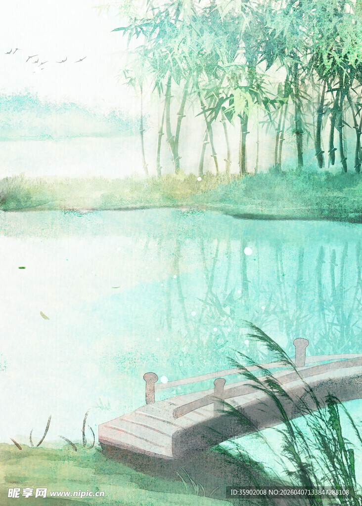 湖畔木栈清新自然景致